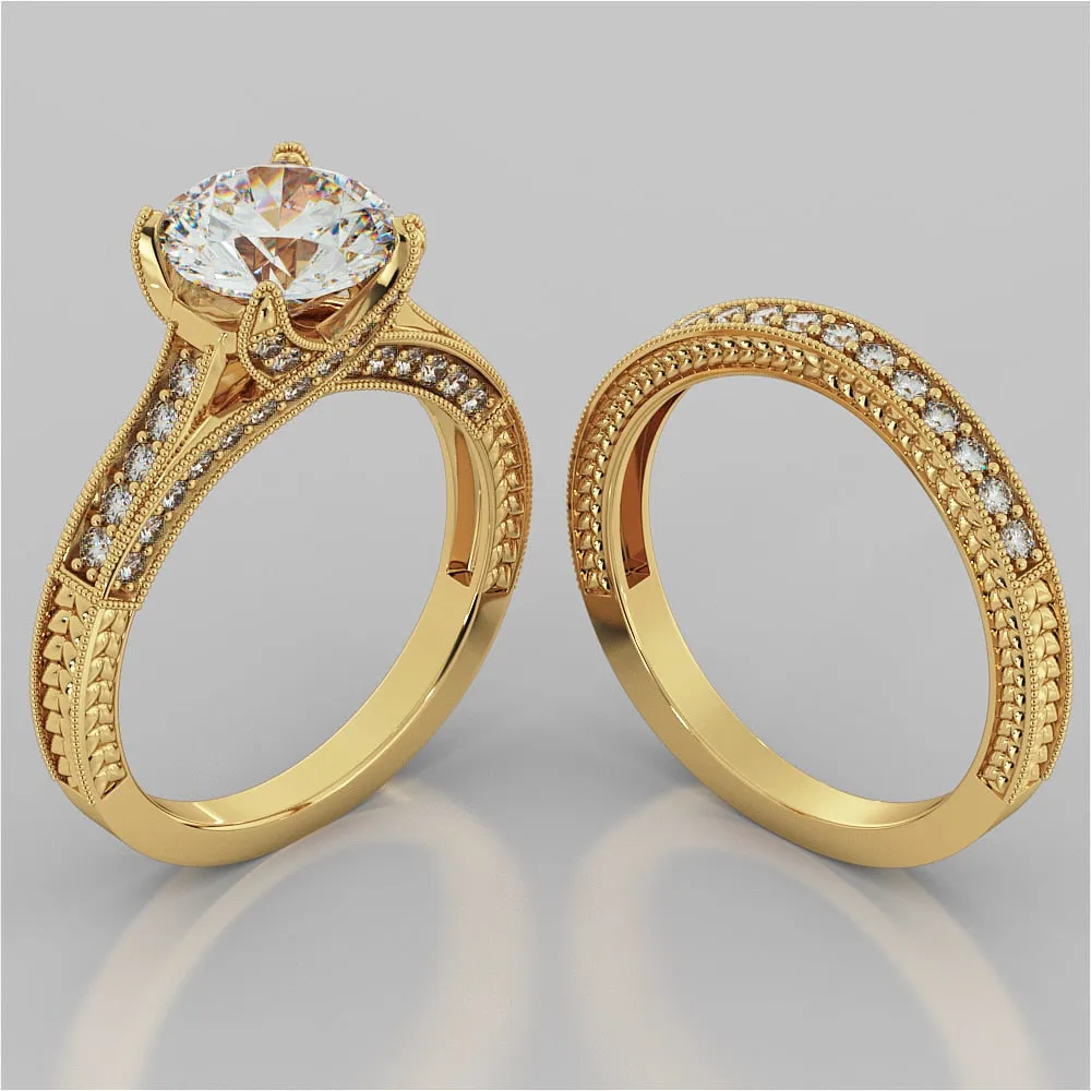 Antique Style Round Cut Wedding Set