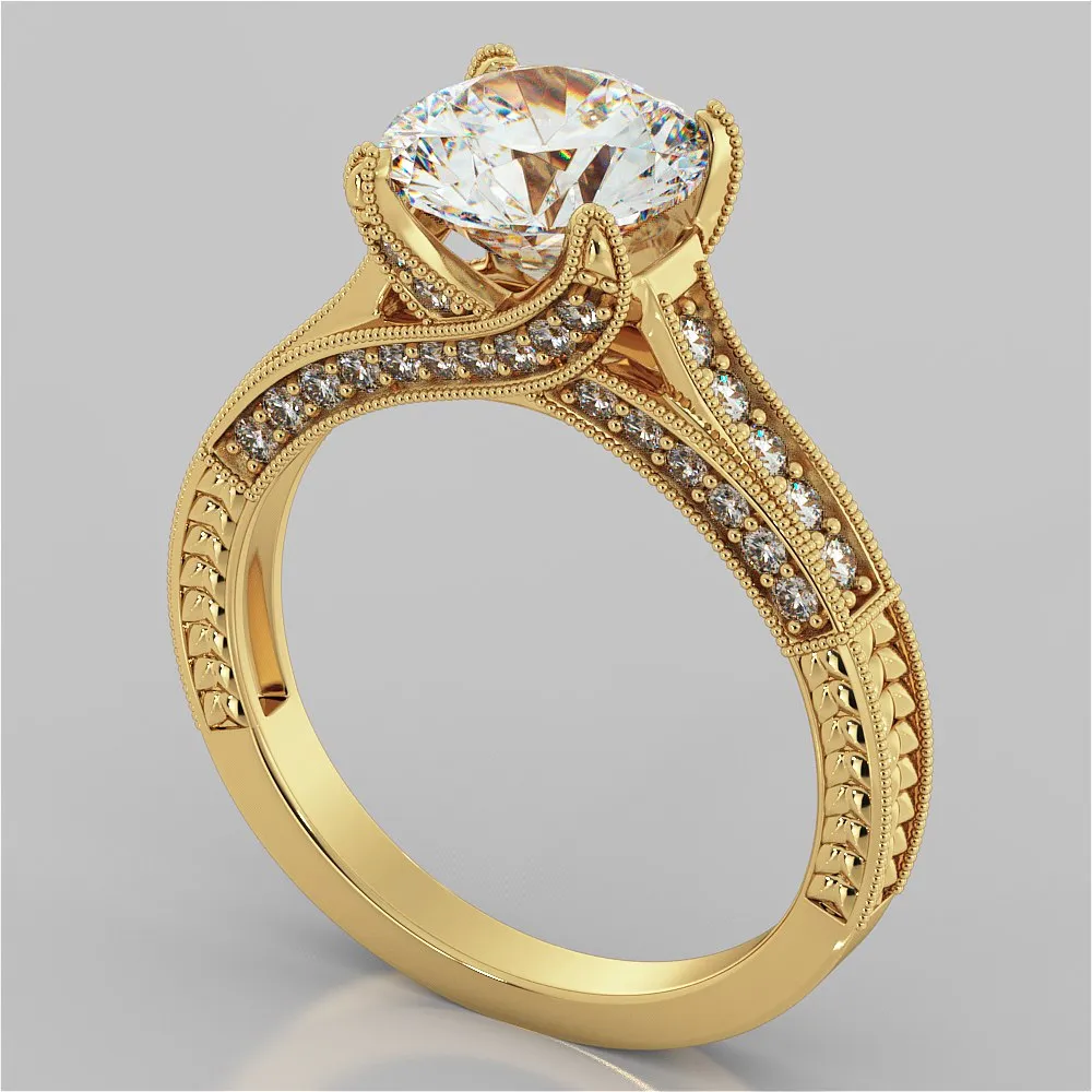 Antique Style Round Cut Wedding Set