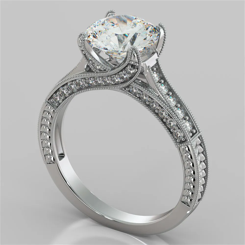 Antique Style Round Cut Wedding Set
