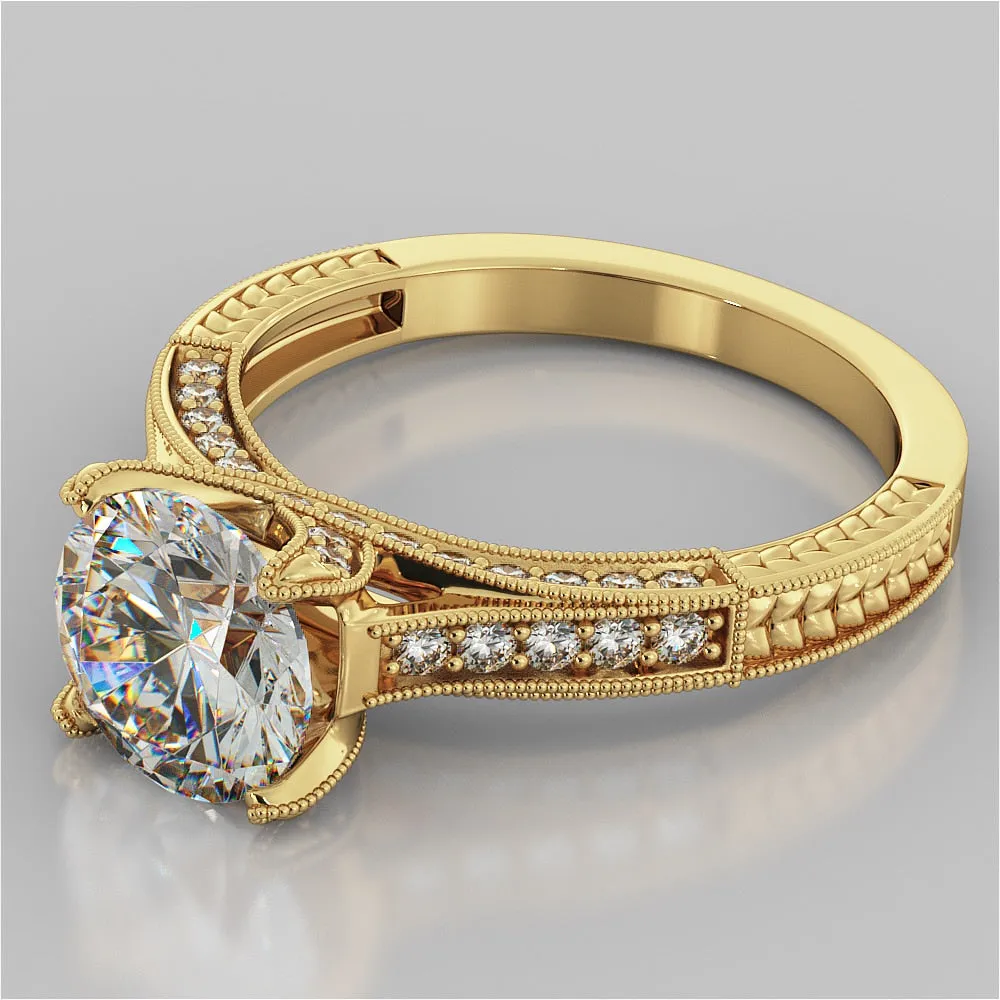 Antique Style Round Cut Wedding Set