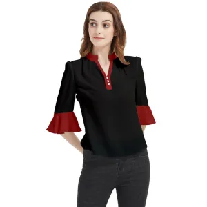 Apple Collar Loose Horn Sleeve Chiffon Blouse
