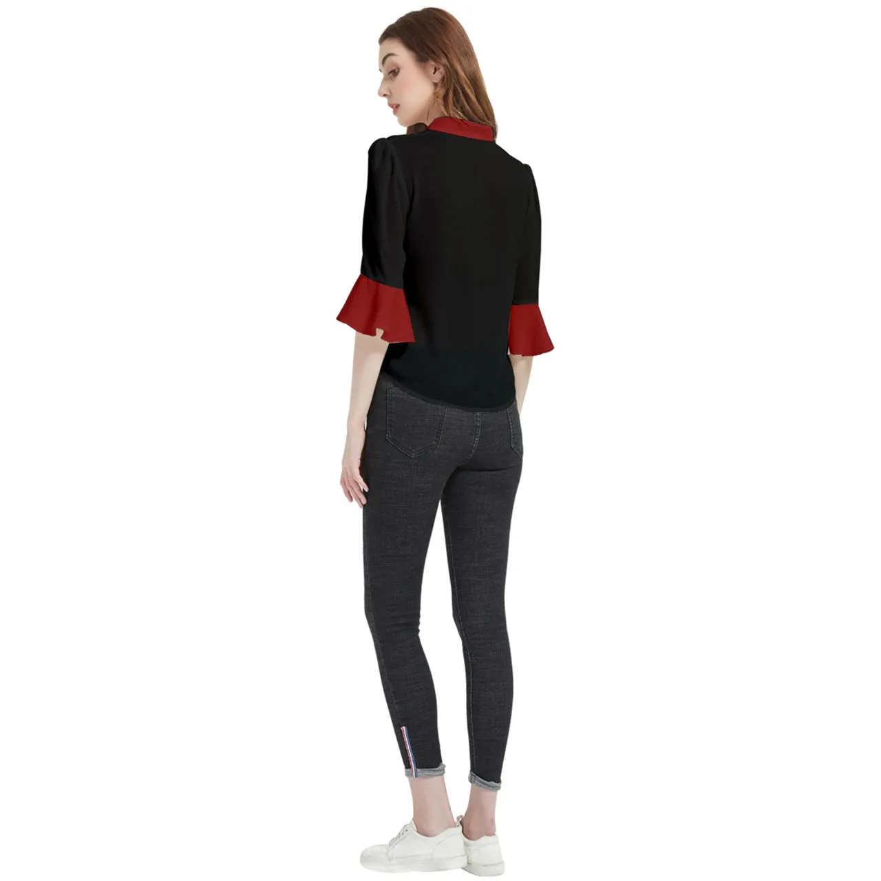 Apple Collar Loose Horn Sleeve Chiffon Blouse