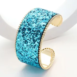 Aqua Glitter Fun Fashion Cuff Bracelet | Outfit of Choice Bracelet |  644060