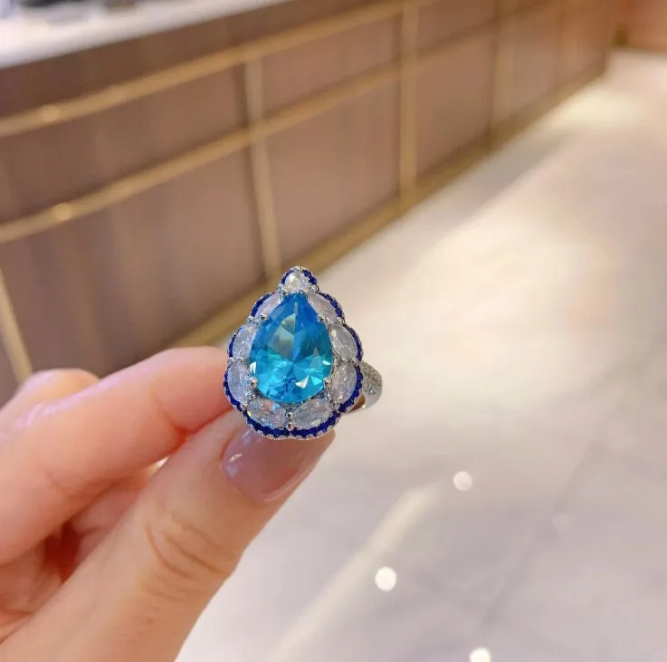 Aquamarine Ring | Aquamarine Diamond Ring | Aquamarine with Diamond Ring |  Teardrop Ring | Blue Diamond Ring | Aquamarine Engagement Ring
