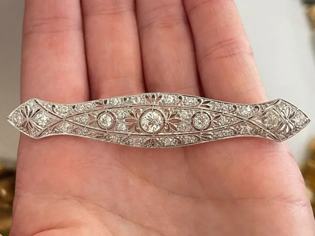 Art Deco Diamond Brooch in Platinum, 3.10 Carats