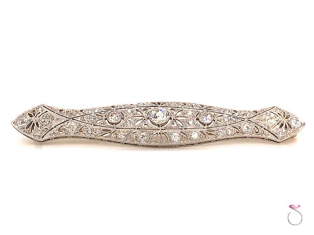 Art Deco Diamond Brooch in Platinum, 3.10 Carats