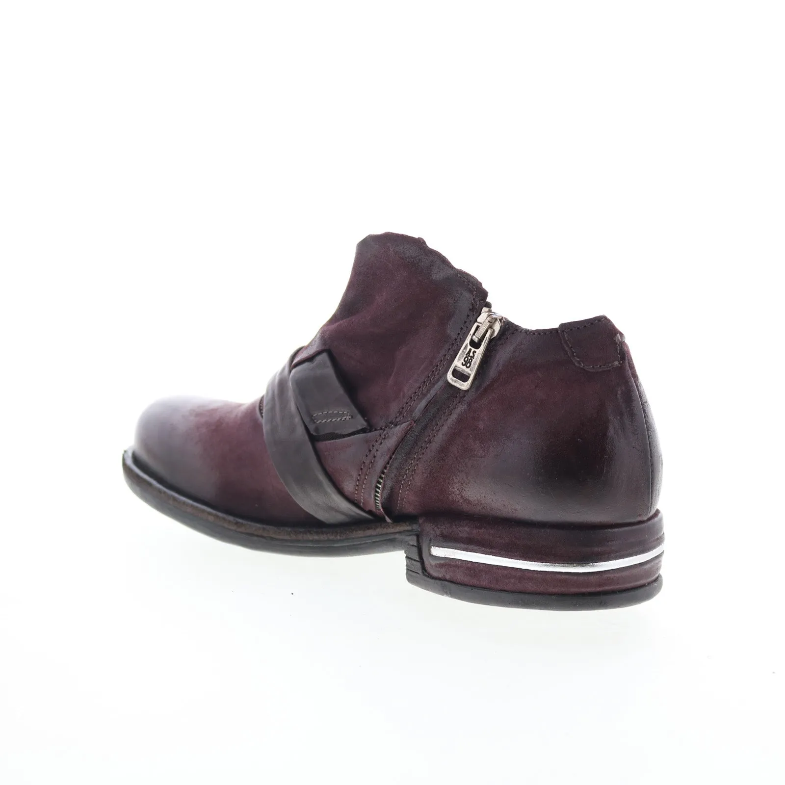 A.S. 98 Tarek Womens Burgundy Leather Zipper Loafer Flats Shoes