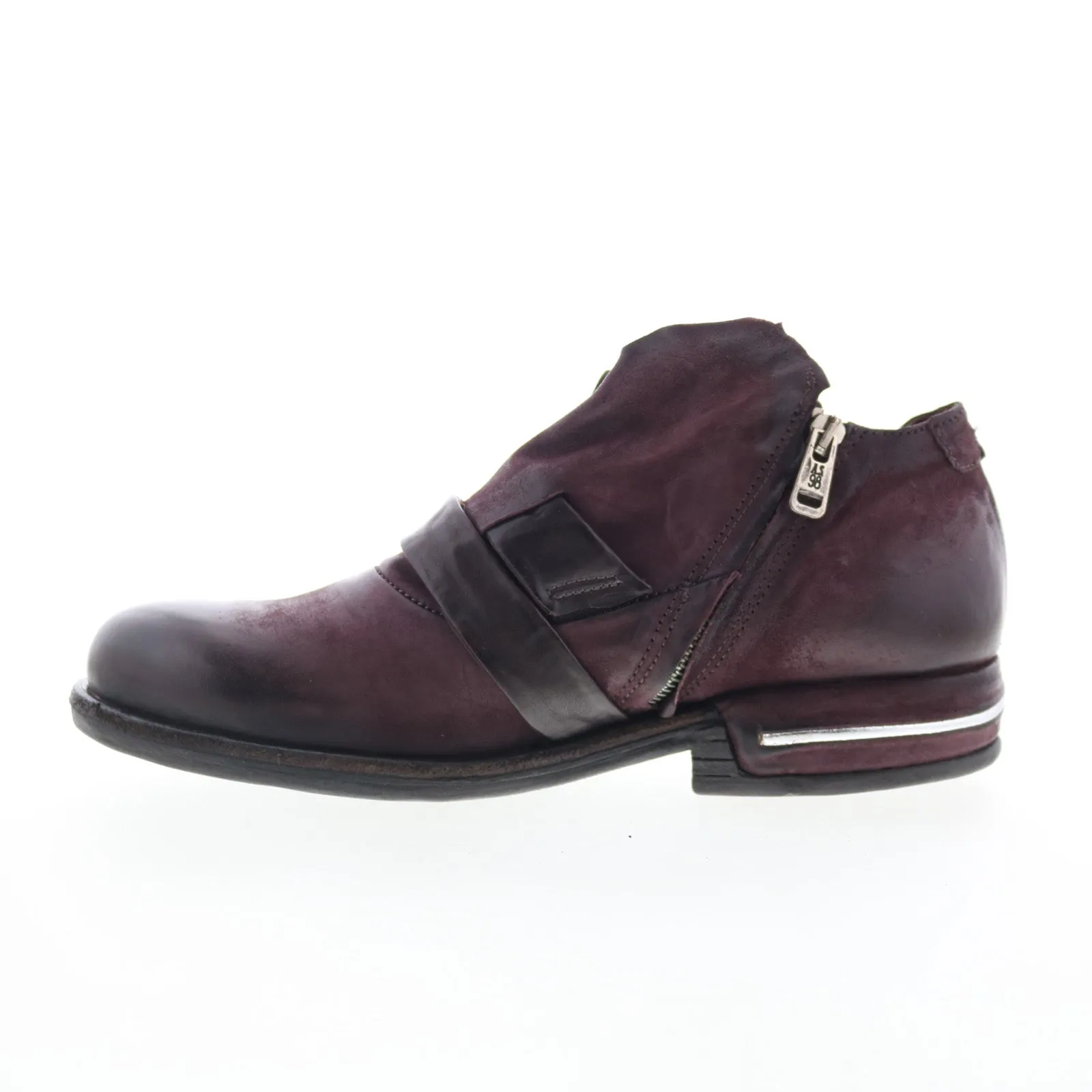 A.S. 98 Tarek Womens Burgundy Leather Zipper Loafer Flats Shoes