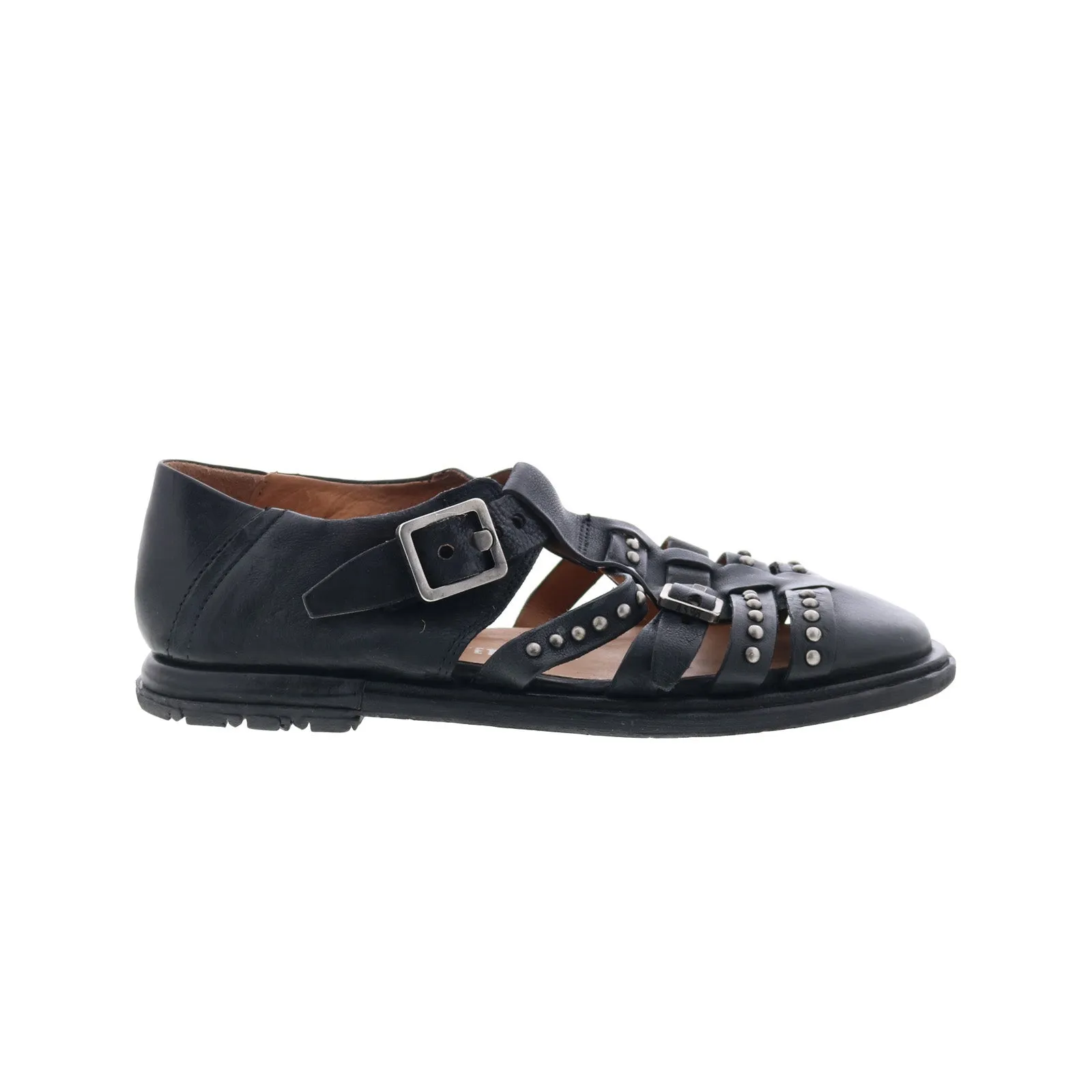 A.S. 98 Thorpe Womens Black Leather Hook & Loop Loafer Flats Shoes