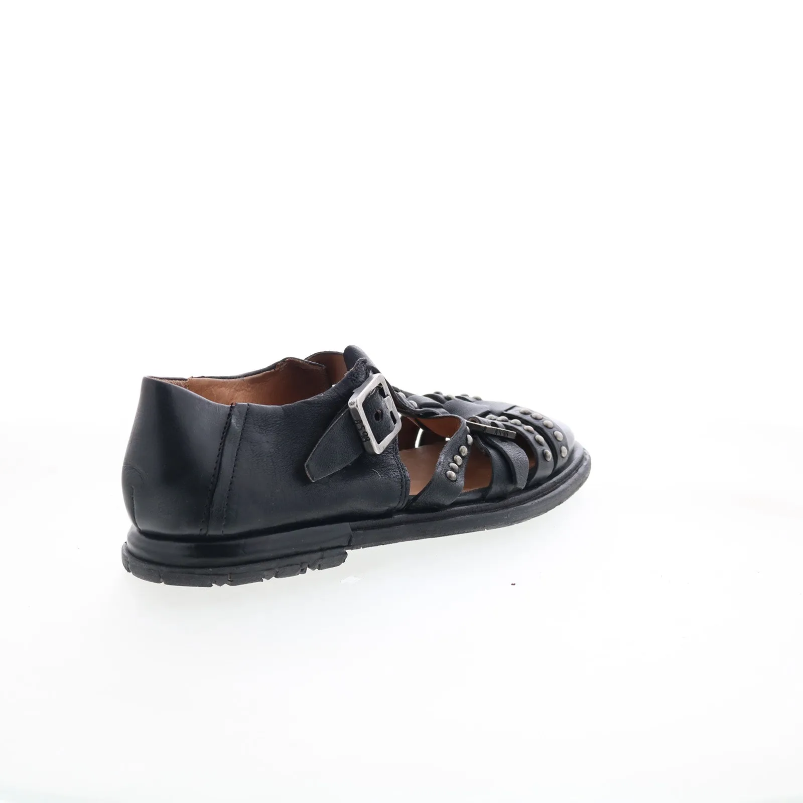 A.S. 98 Thorpe Womens Black Leather Hook & Loop Loafer Flats Shoes