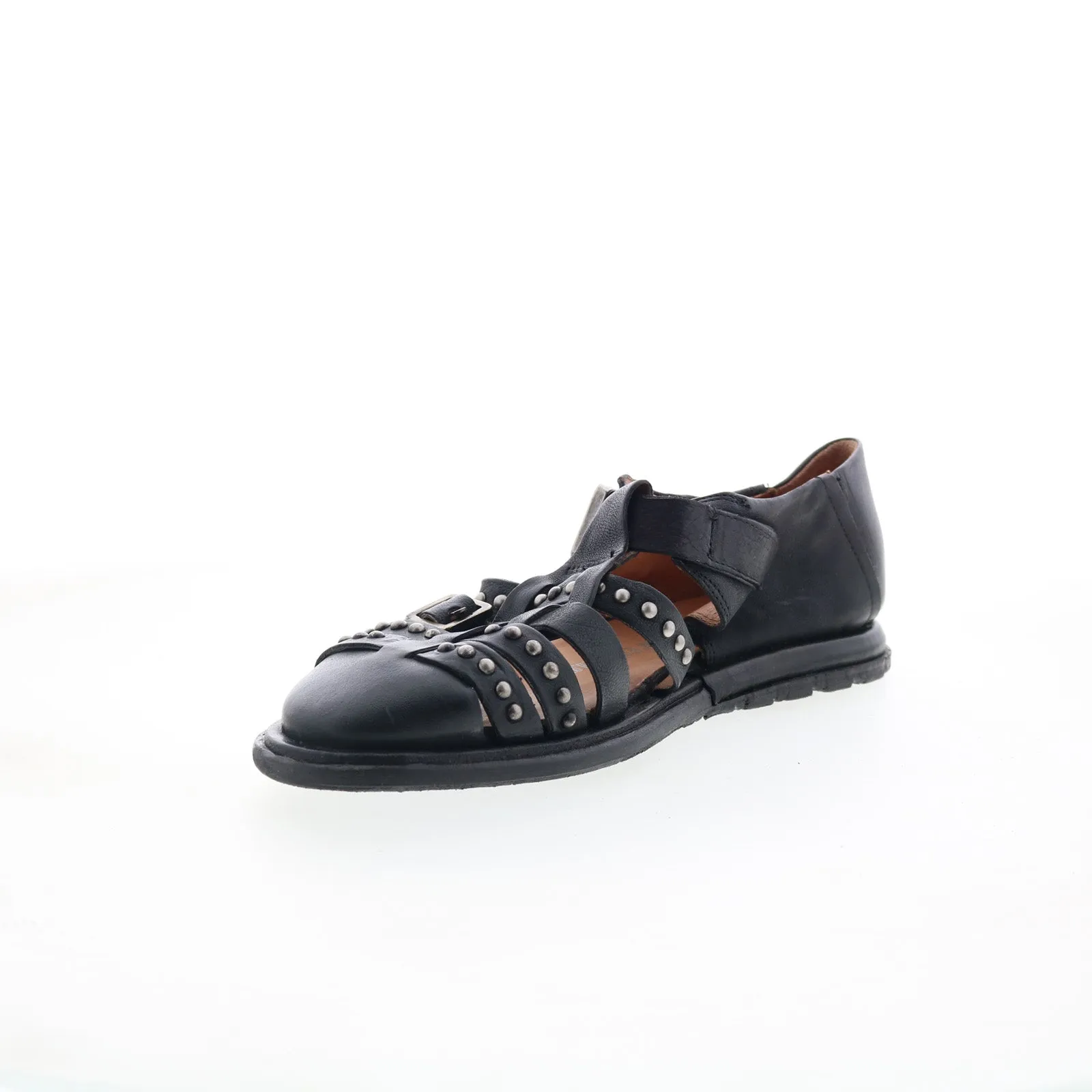 A.S. 98 Thorpe Womens Black Leather Hook & Loop Loafer Flats Shoes