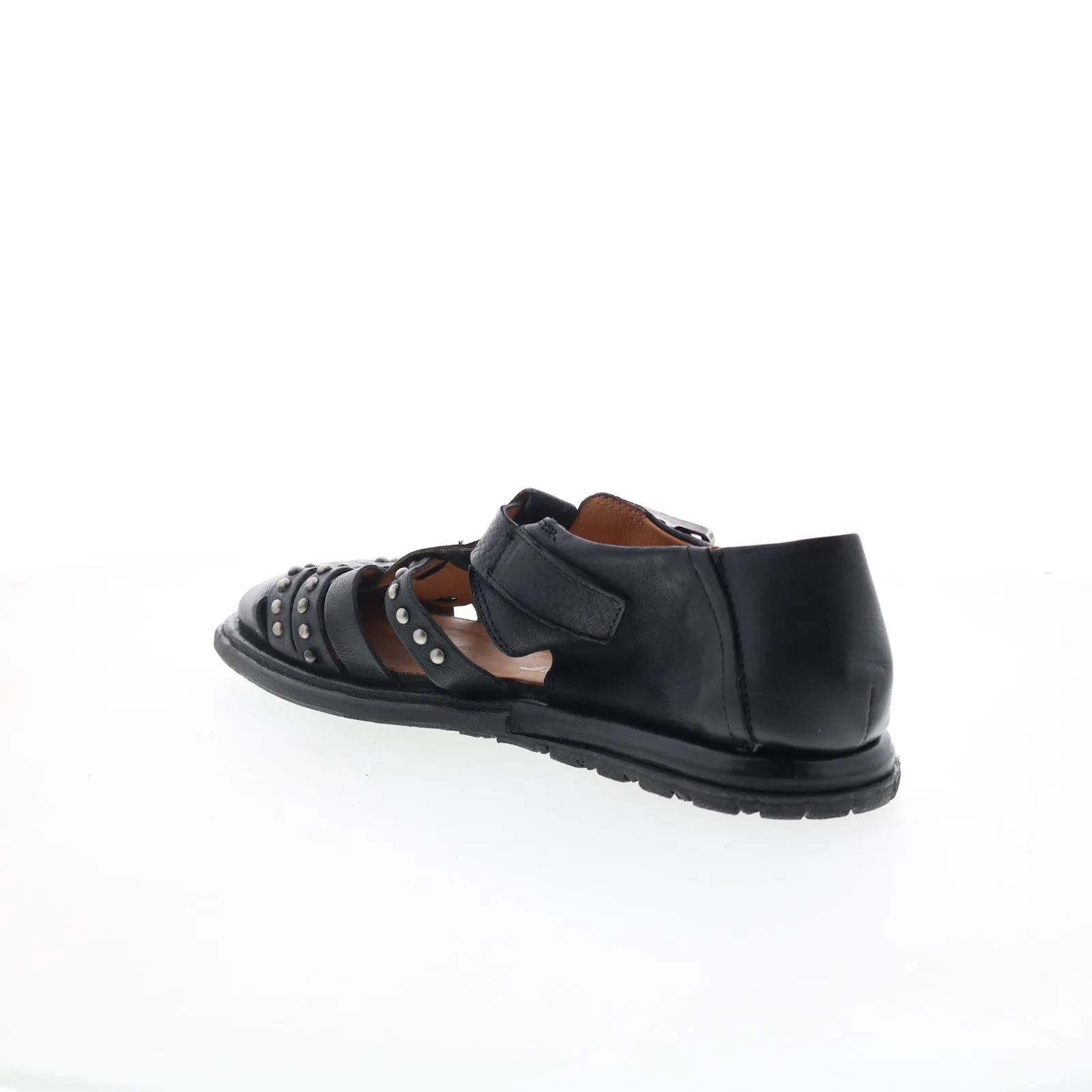 A.S. 98 Thorpe Womens Black Leather Hook & Loop Loafer Flats Shoes