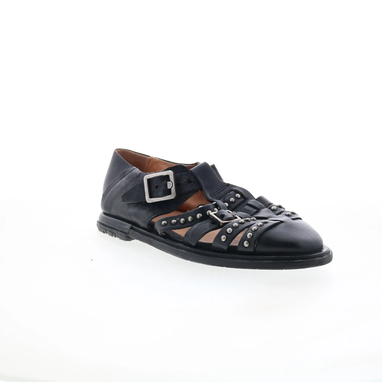 A.S. 98 Thorpe Womens Black Leather Hook & Loop Loafer Flats Shoes