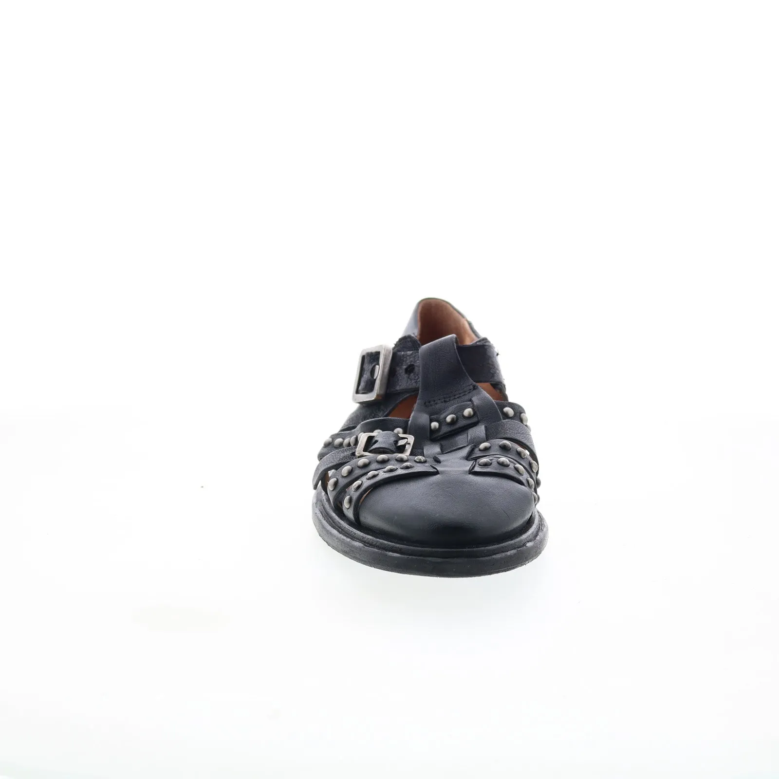 A.S. 98 Thorpe Womens Black Leather Hook & Loop Loafer Flats Shoes