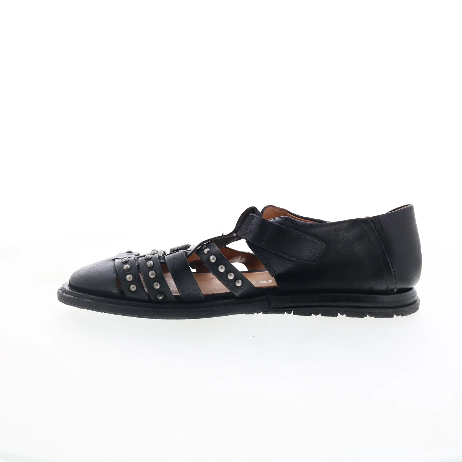A.S. 98 Thorpe Womens Black Leather Hook & Loop Loafer Flats Shoes