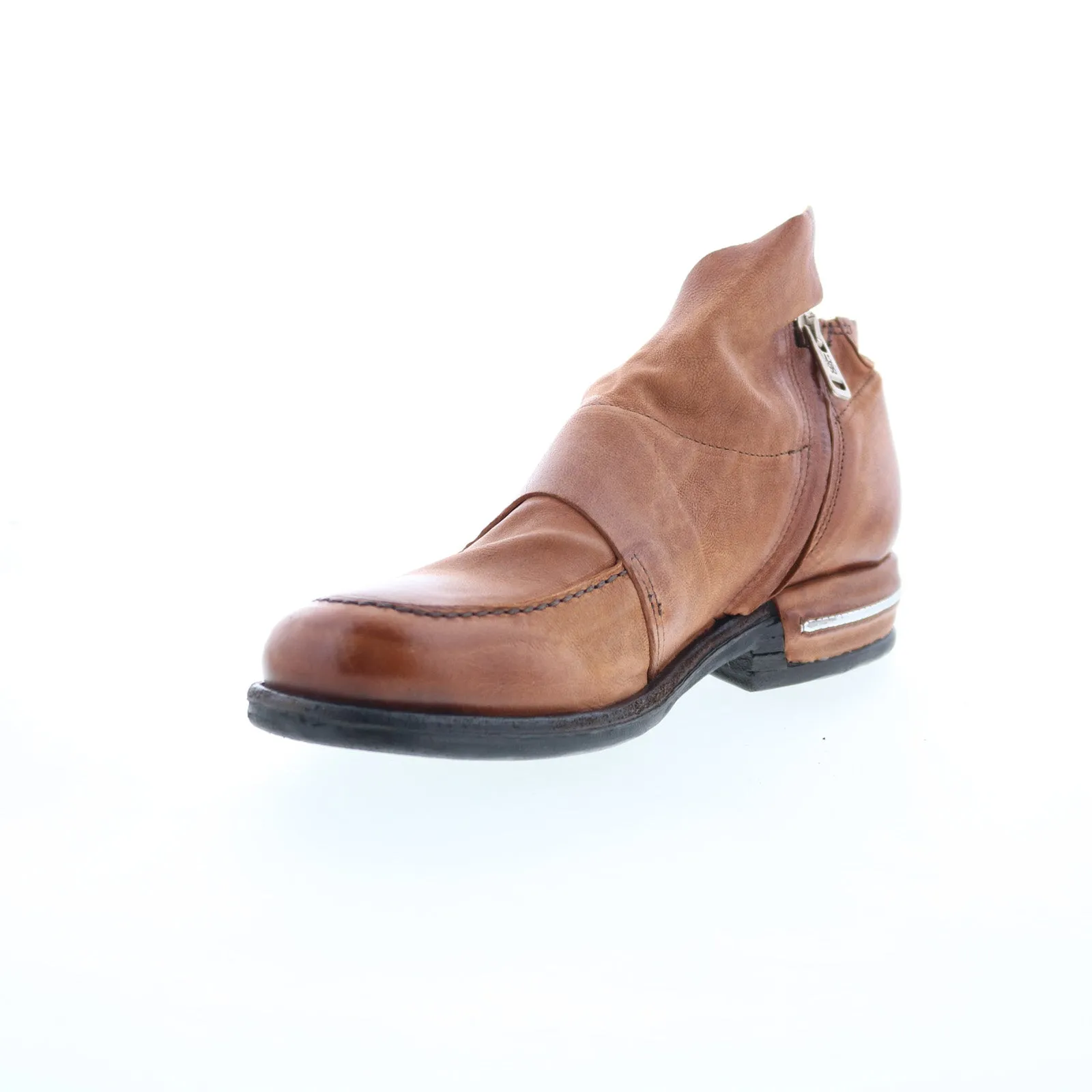 A.S. 98 Tilden Womens Brown Leather Zipper Loafer Flats Shoes