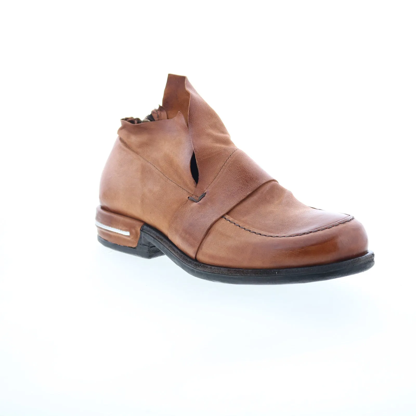 A.S. 98 Tilden Womens Brown Leather Zipper Loafer Flats Shoes