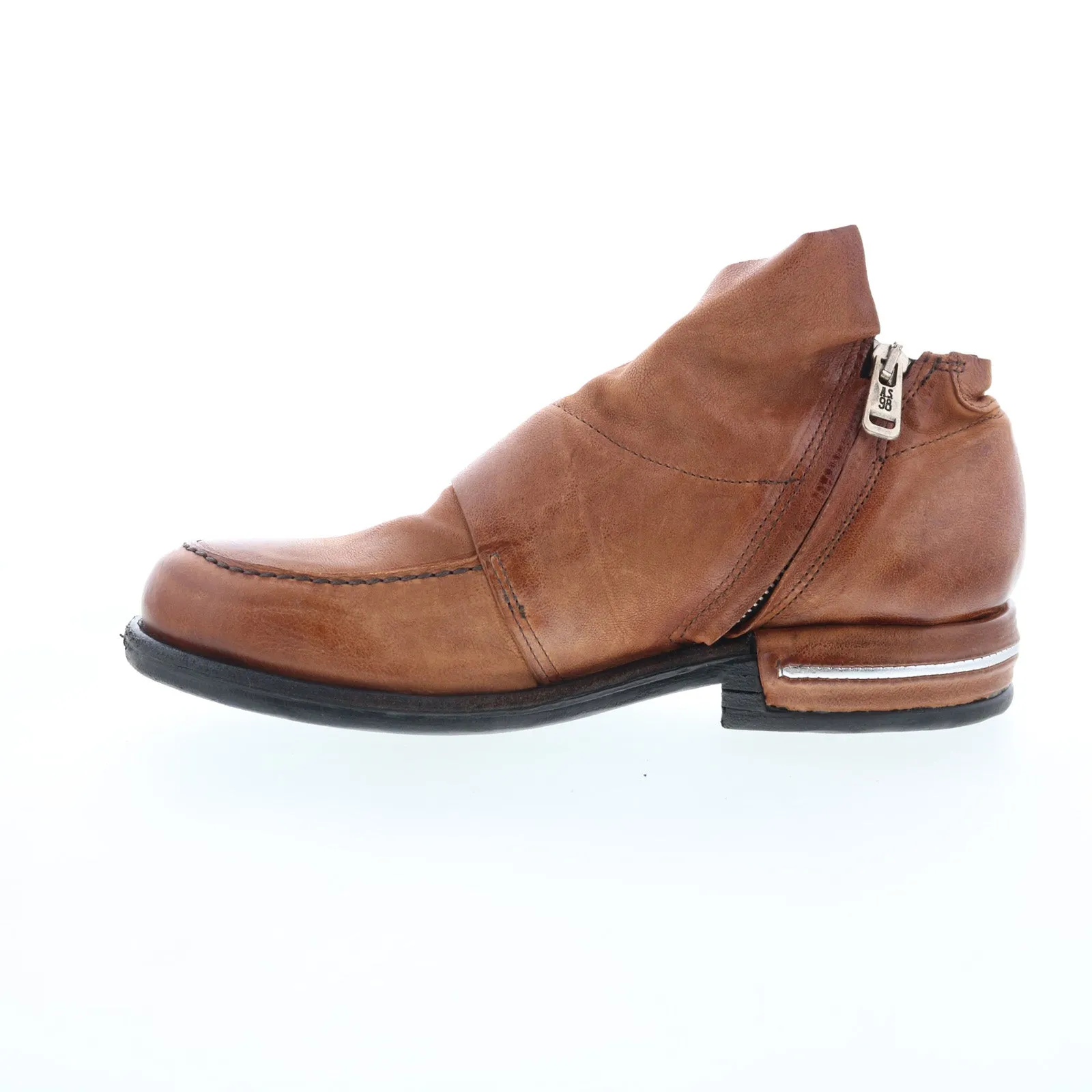 A.S. 98 Tilden Womens Brown Leather Zipper Loafer Flats Shoes