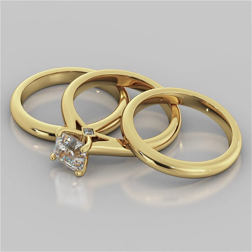 Asscher Cut Cathedral Wedding Set With 2 Matching Bands