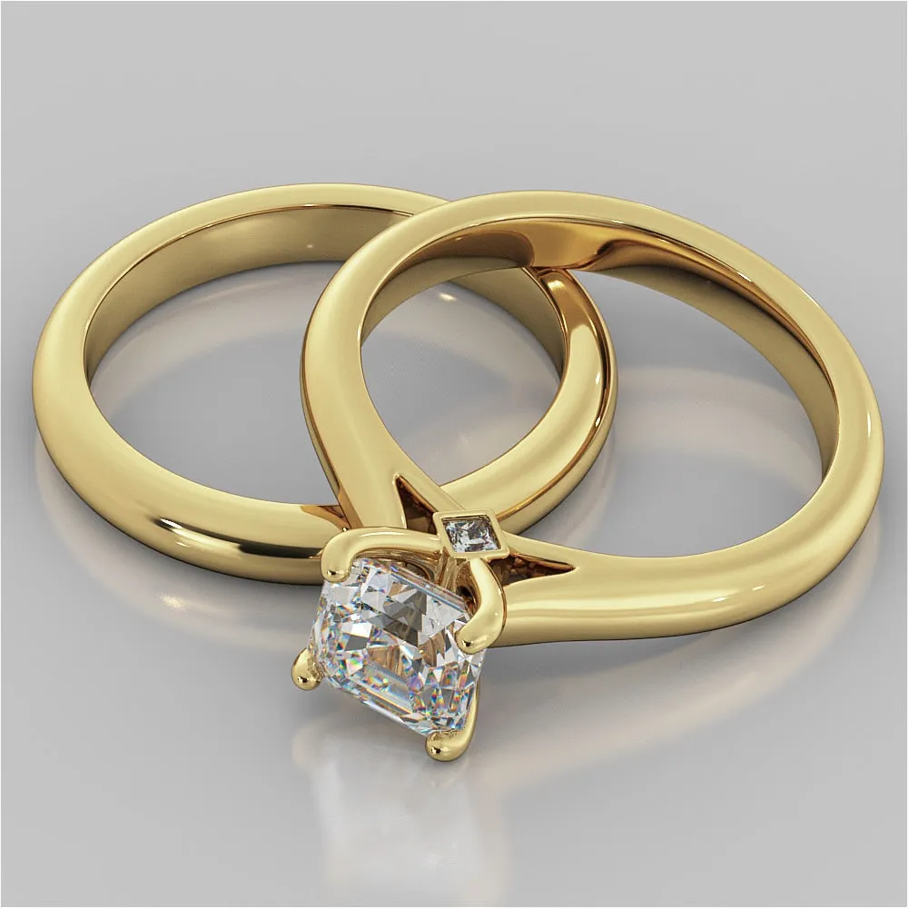 Asscher Cut Cathedral Wedding Set With 2 Matching Bands