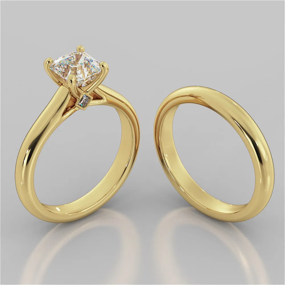 Asscher Cut Cathedral Wedding Set With 2 Matching Bands