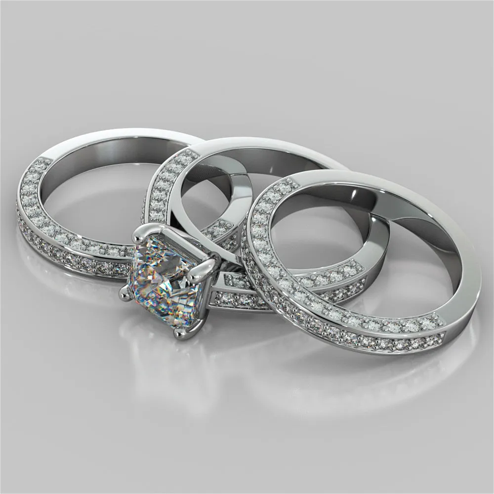 Asscher Cut Channel Set Cathedral Engagement Ring with Accents