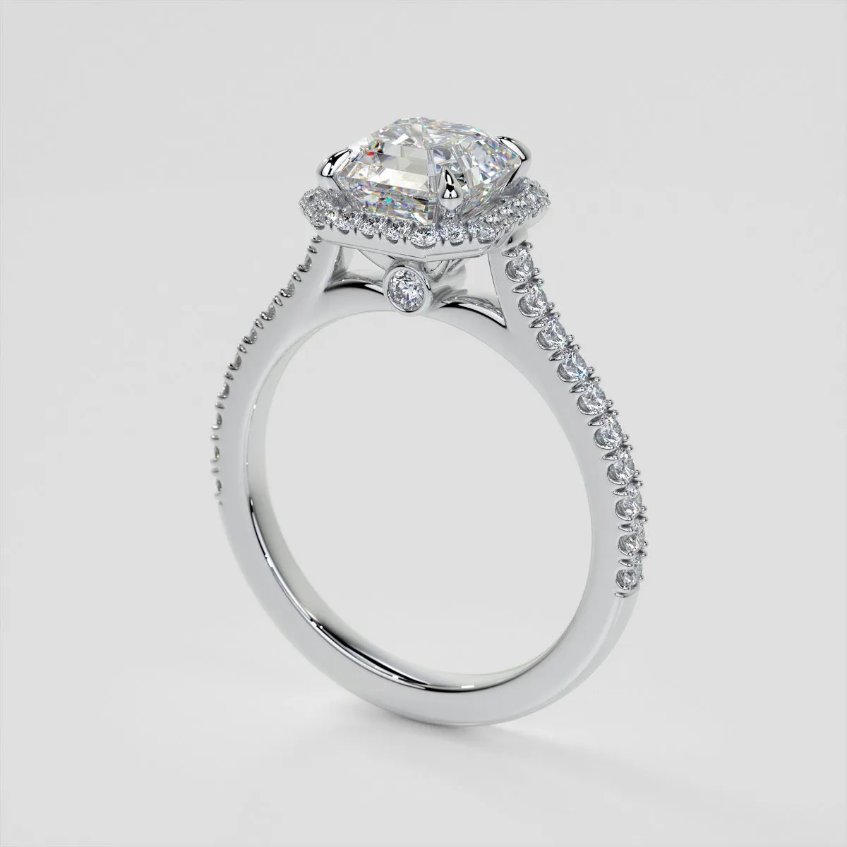 Asscher Cut Halo Wedding Set With Accents
