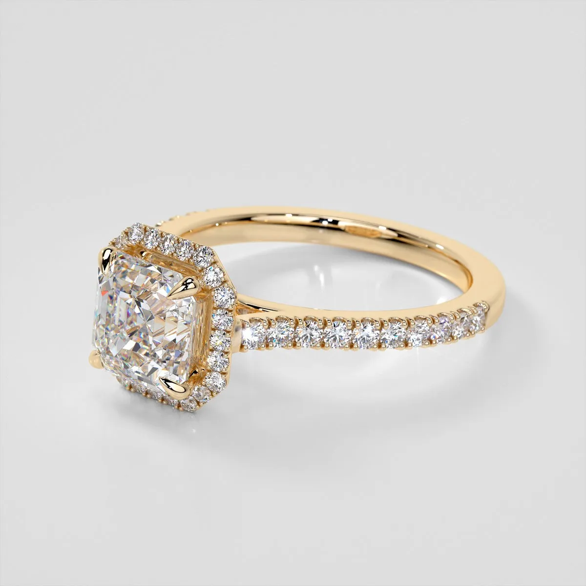 Asscher Cut Halo Wedding Set With Accents