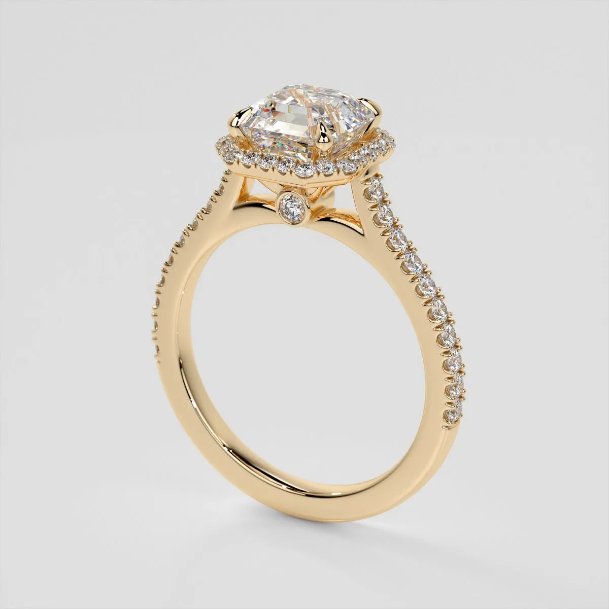 Asscher Cut Halo Wedding Set With Accents