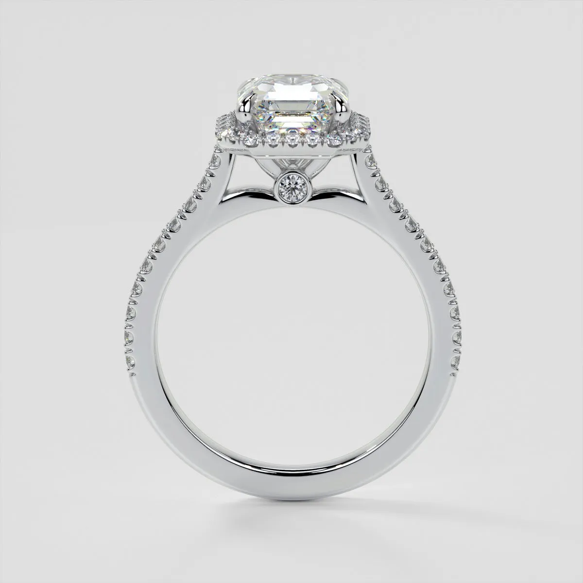 Asscher Cut Halo Wedding Set With Accents