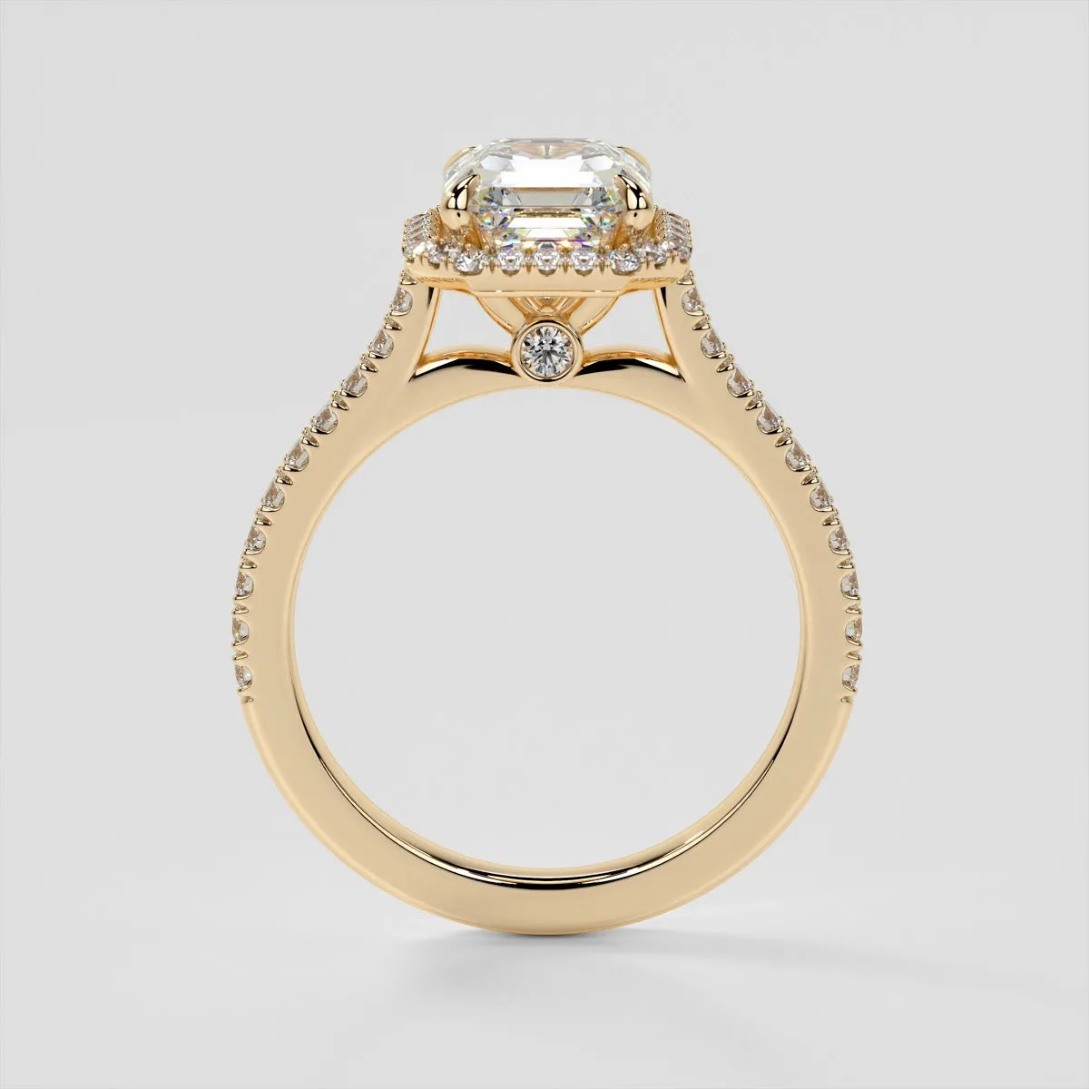 Asscher Cut Halo Wedding Set With Accents