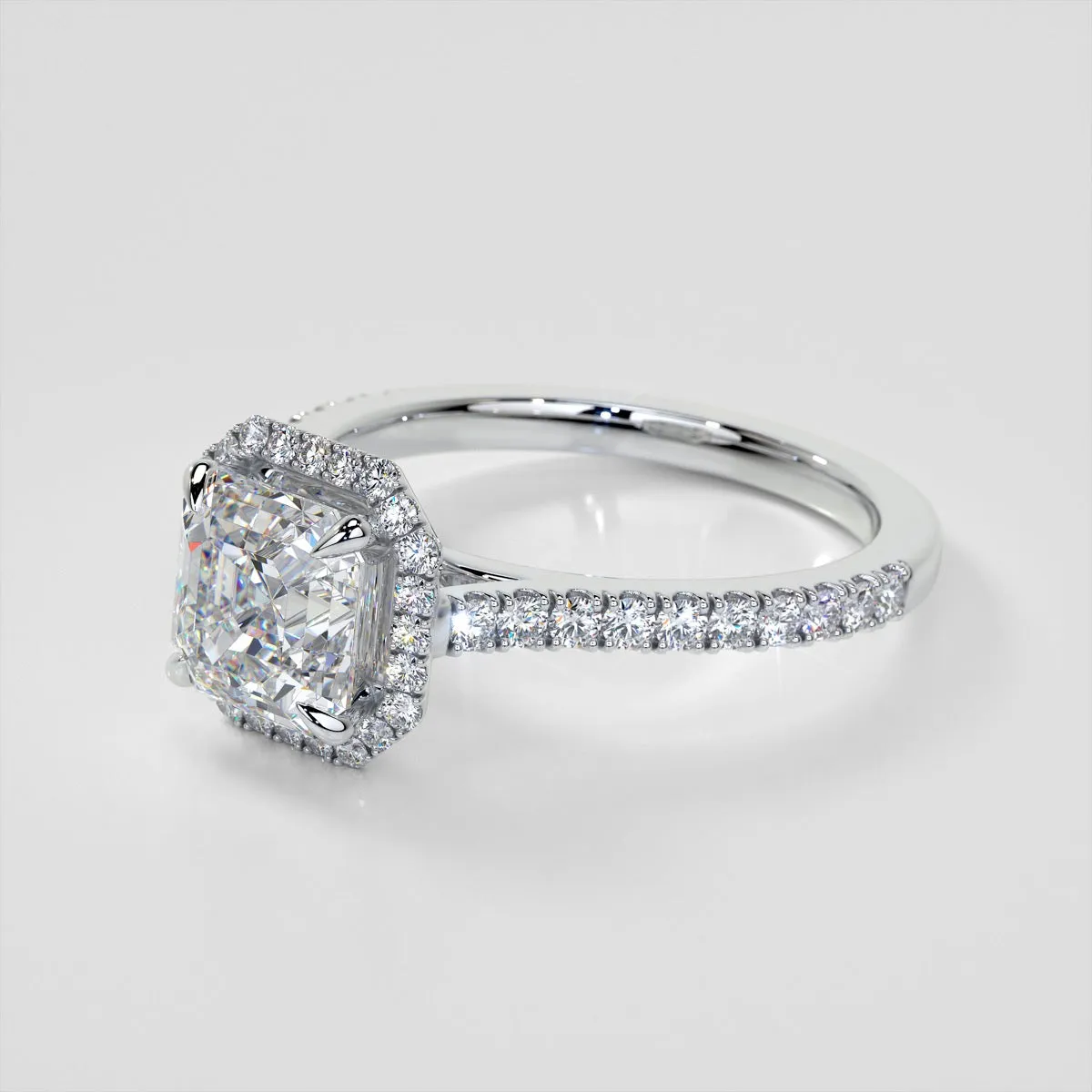 Asscher Cut Halo Wedding Set With Accents