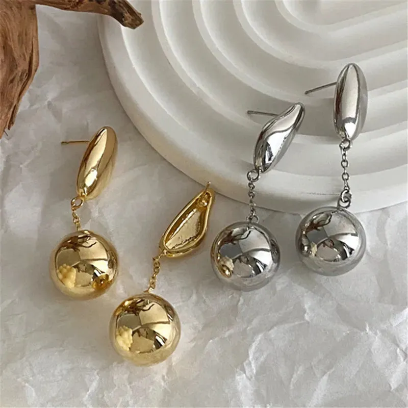 Asymmetric Long Metal Ball Drop Earrings
