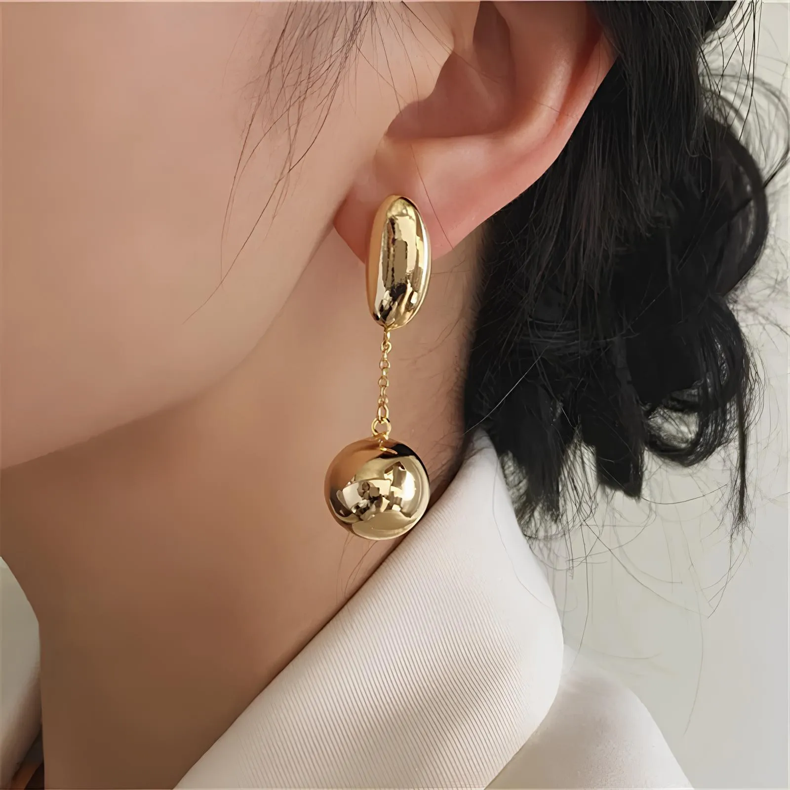 Asymmetric Long Metal Ball Drop Earrings