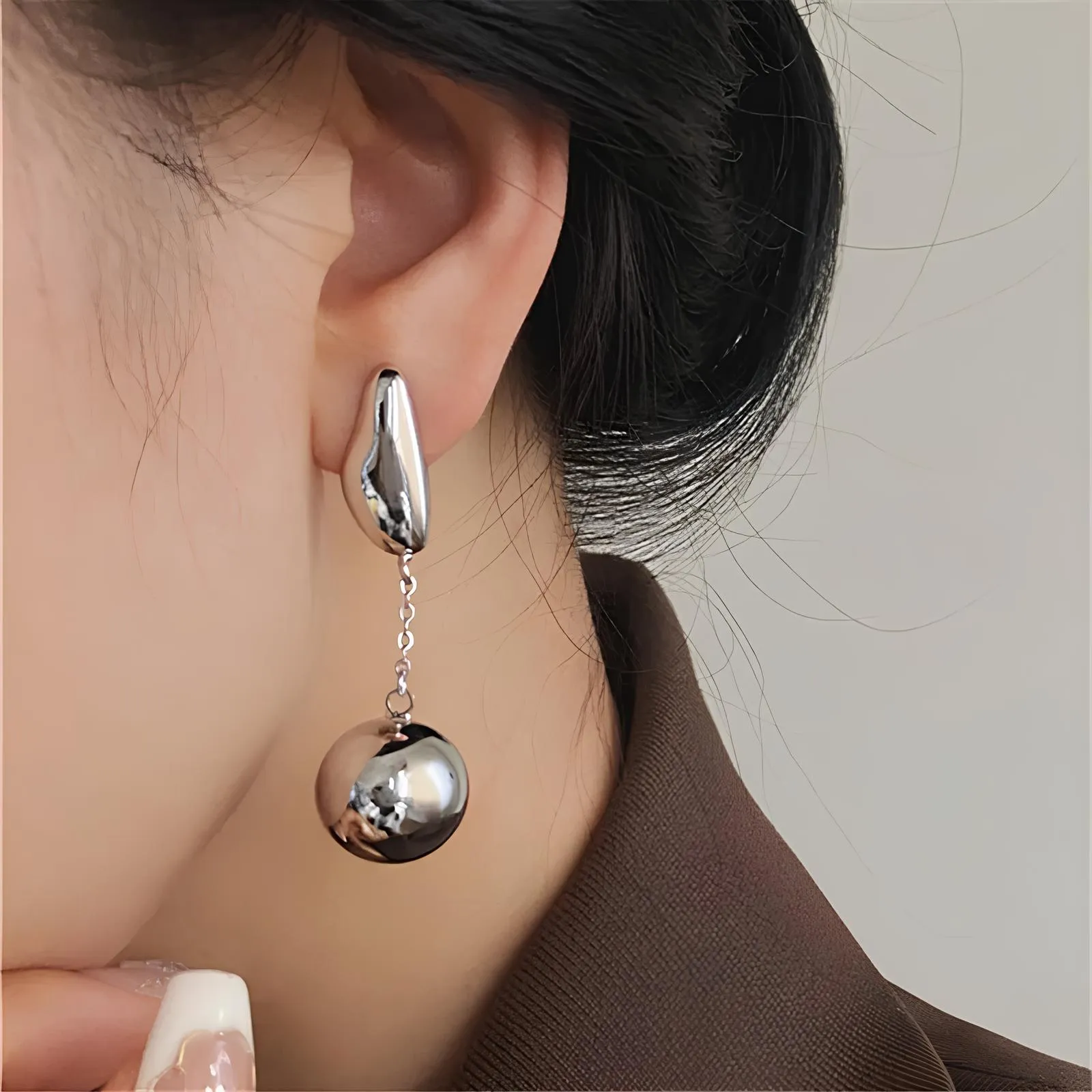 Asymmetric Long Metal Ball Drop Earrings