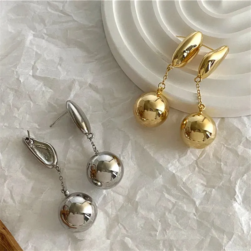 Asymmetric Long Metal Ball Drop Earrings