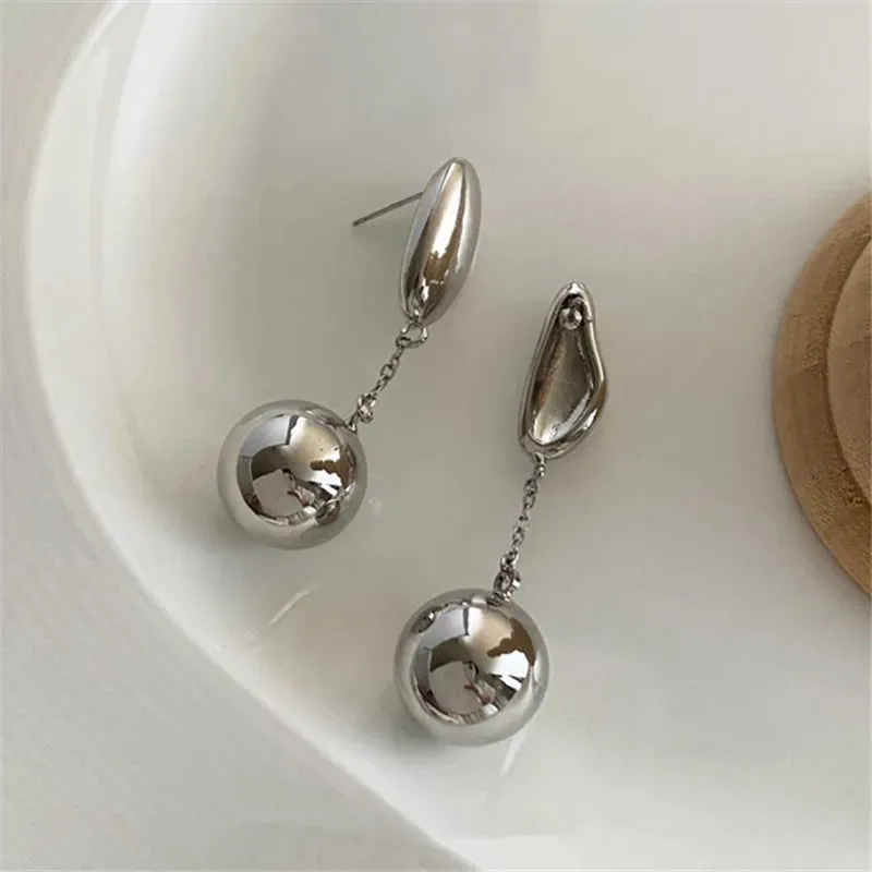 Asymmetric Long Metal Ball Drop Earrings