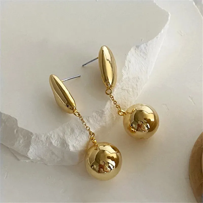 Asymmetric Long Metal Ball Drop Earrings
