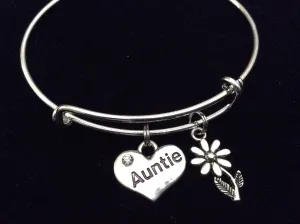Auntie Heart Silver Expandable Charm Bracelet Adjustable Aunt Bangle Trendy Handmade
