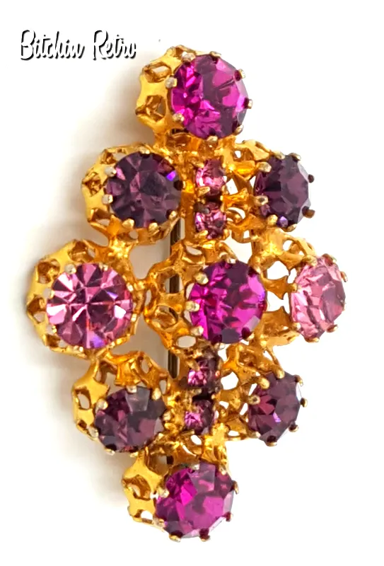 Austrian Crystal Vintage Brooch with Amazing Pink and Purple Crystals