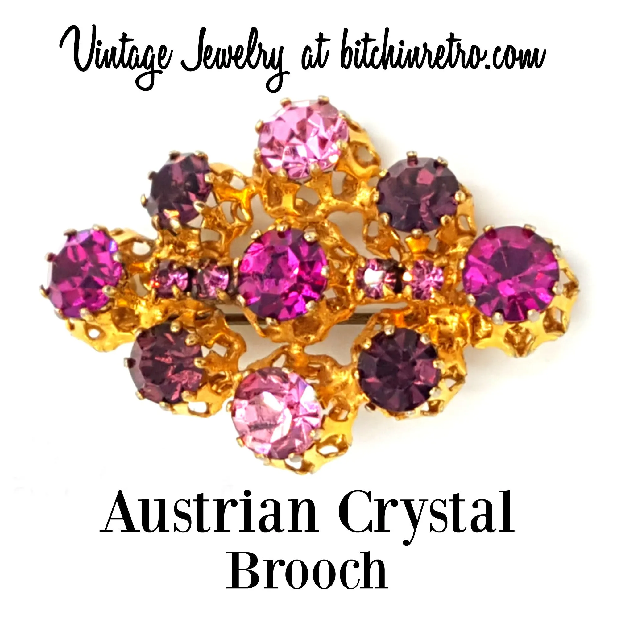 Austrian Crystal Vintage Brooch with Amazing Pink and Purple Crystals