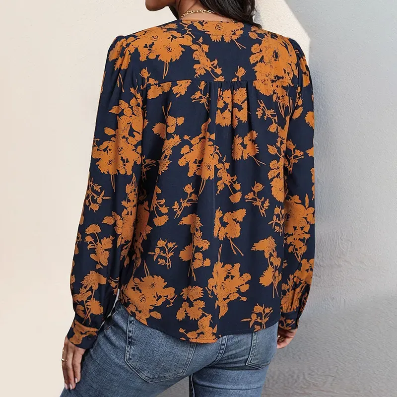 Autumn Bloom Long Sleeve Floral Blouse
