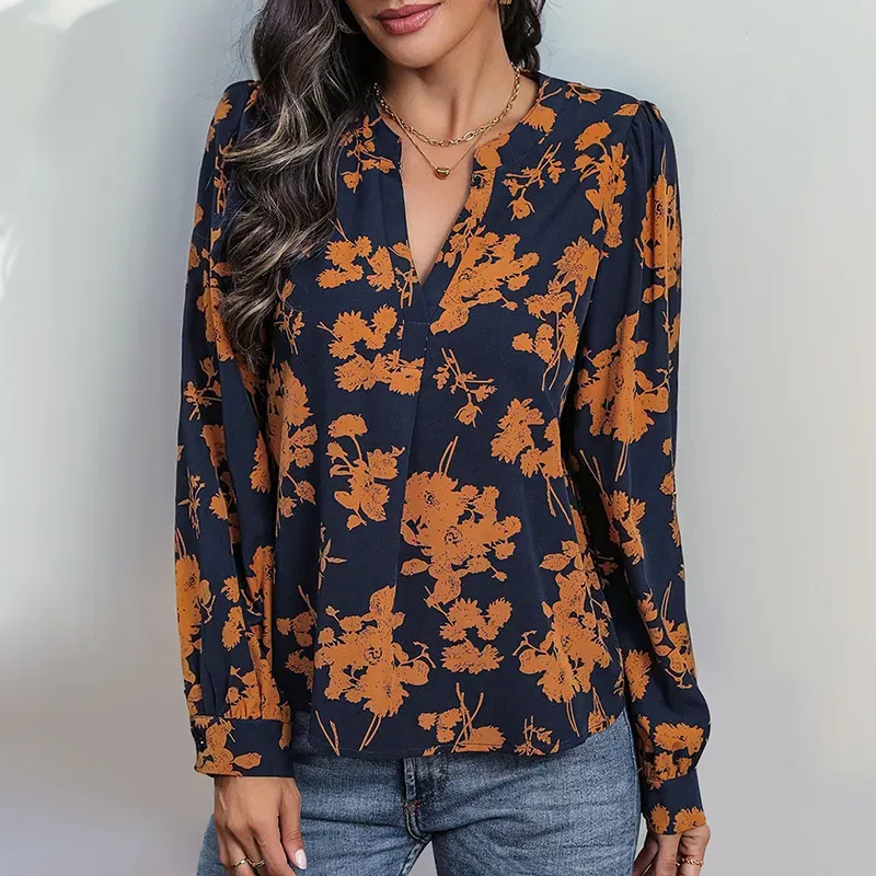 Autumn Bloom Long Sleeve Floral Blouse