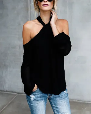 Autumn Long-sleeved Shirt Hanging Neck Sexy Chiffon Shirt Off-shoulder T-shirt