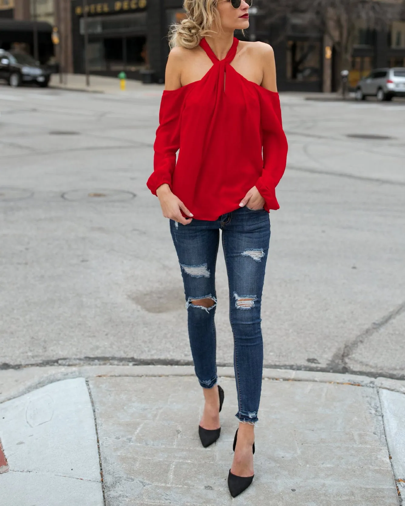 Autumn Long-sleeved Shirt Hanging Neck Sexy Chiffon Shirt Off-shoulder T-shirt