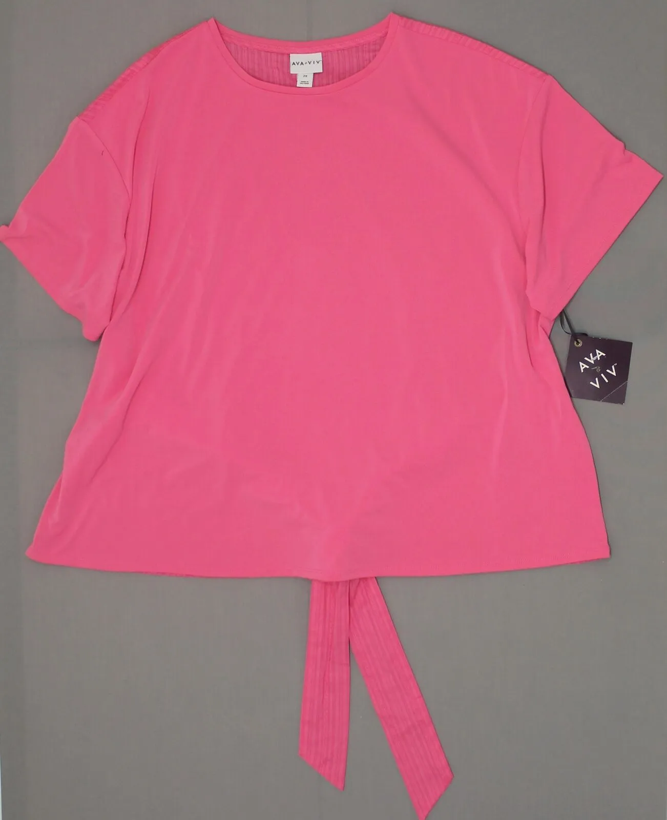 Ava & Viv Women's Plus Size Knit and Woven Tie Blouse Shirt Top