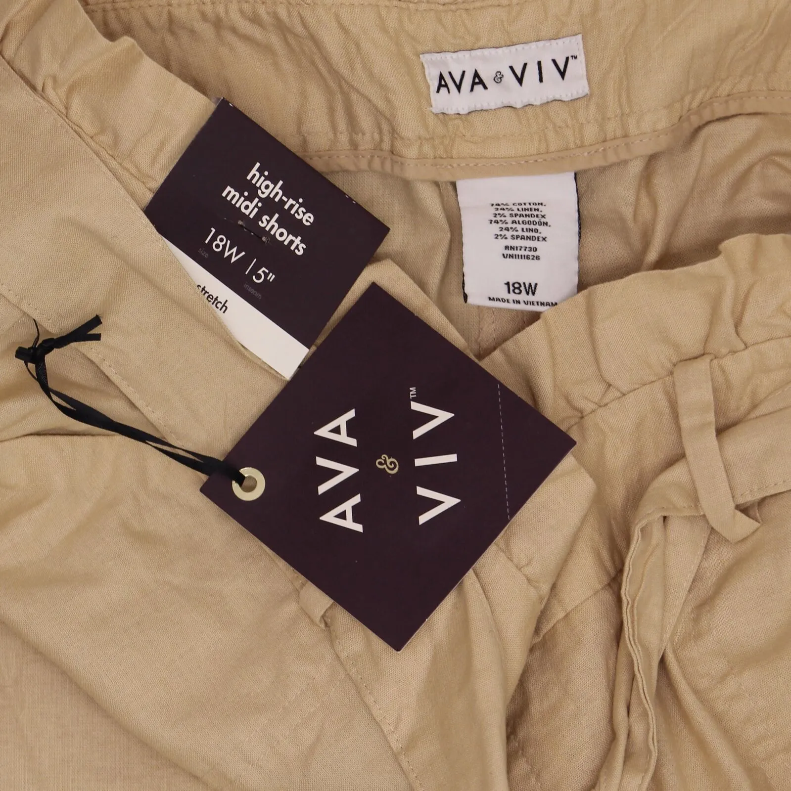 Ava & Viv Women's Plus Size Linen Blend Paperbag Waist Shorts