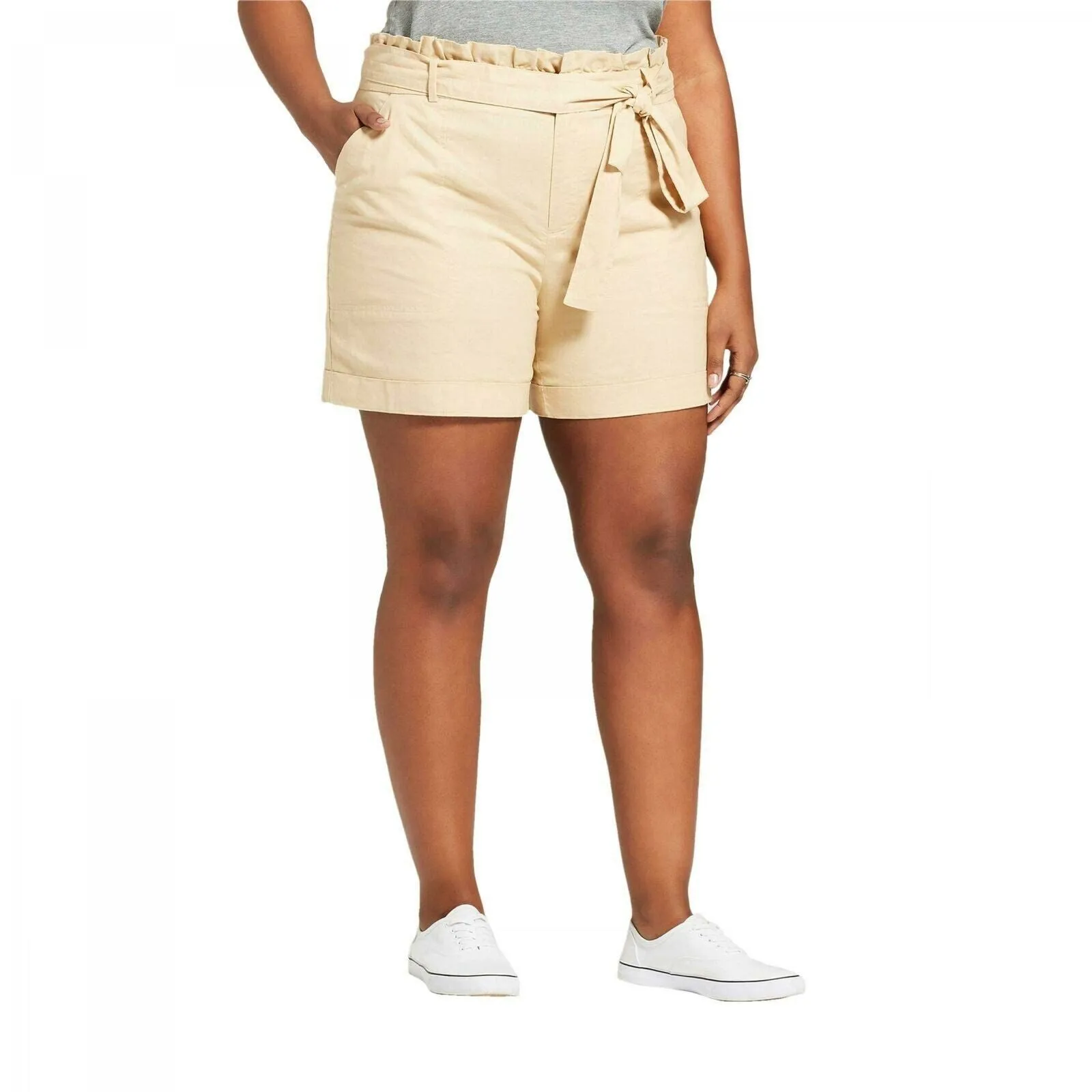 Ava & Viv Women's Plus Size Linen Blend Paperbag Waist Shorts