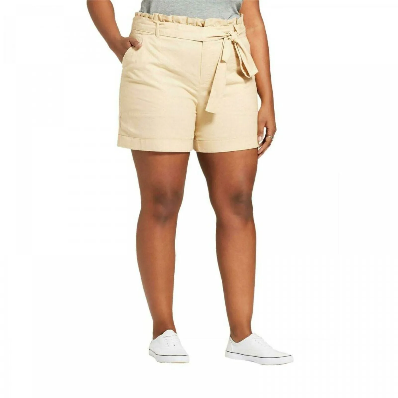 Ava & Viv Women's Plus Size Linen Blend Paperbag Waist Shorts