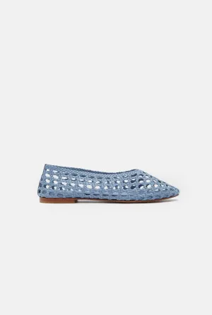 Ava Ballet Flats in Woven Blue Leather